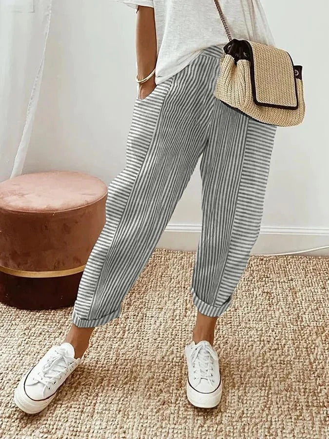 Levoire | Pantalon Rayé Élégant Et Polyvalent Gris clair