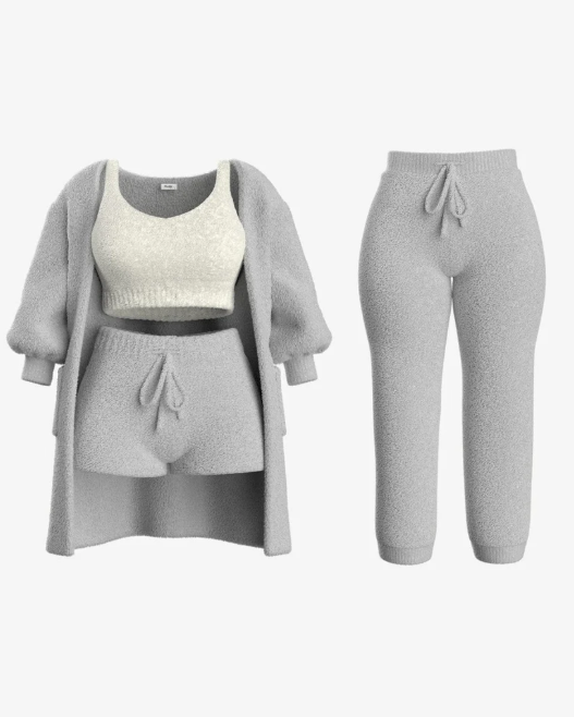 Levoire | Ensemble Confort Lux Gilet, Soutien-Gorge, Shorts, Pantalons Et Chaussettes Gris