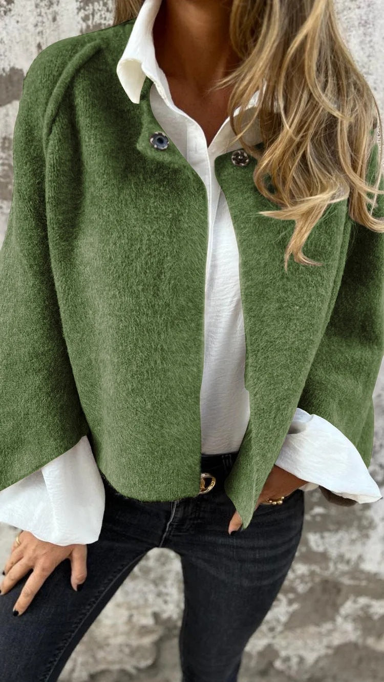 Levoire | Manteau En Laine À Manches Longues Avec Bouton Vert