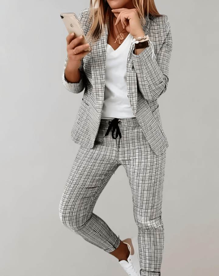 Levoire | Ensemble Deux Pièces Avec Blazer Carreauté Et Pantalon Femme Suit Gris