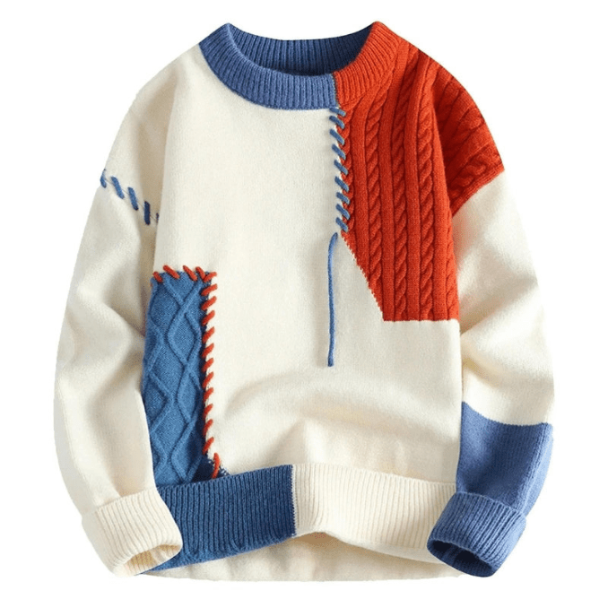 Levoire | Pull en tricot pour hommes Design unique & chaud Confortable Orange Bleu Blanc