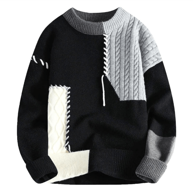 Levoire | Pull en tricot pour hommes Design unique & chaud Confortable Noir Gris Blanc