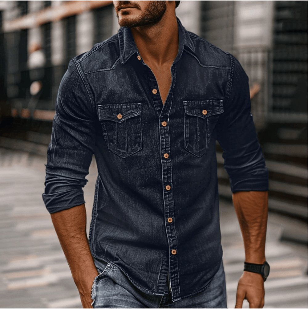 Levoire | Chemise en denim classique pour homme Chemise décontractée pour toutes les occasions Bleu foncé