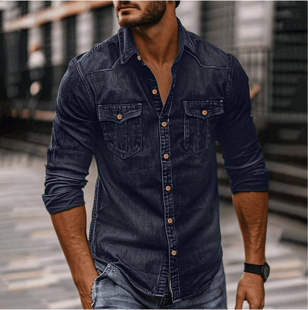 Levoire | Chemise en denim classique pour homme Chemise décontractée pour toutes les occasions Bleu foncé