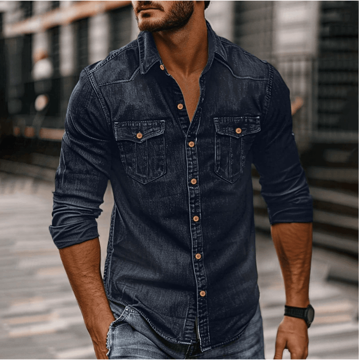Levoire | Chemise en denim classique pour homme Chemise décontractée pour toutes les occasions Bleu foncé