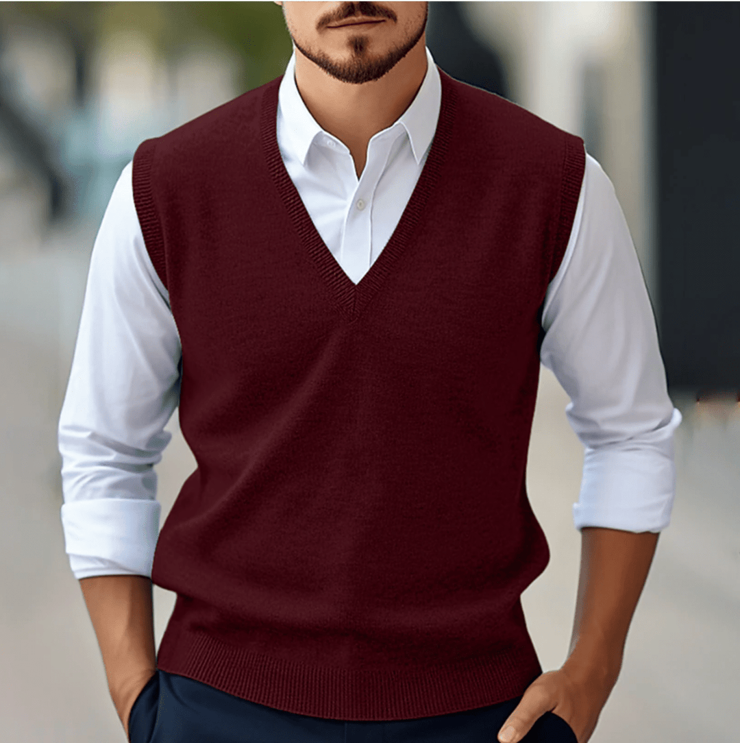 Levoire | Pull sans manches pour hommes avec décolleté en V Design élégant Matériau léger Bordeaux