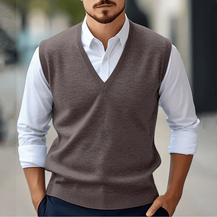 Levoire | Pull sans manches pour hommes avec décolleté en V Design élégant Matériau léger Braun