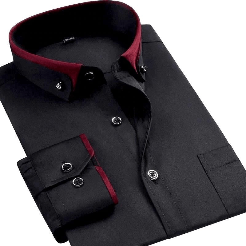 Levoire | Chemise pour hommes à double col, patte de boutonnage classique et confortable Noir