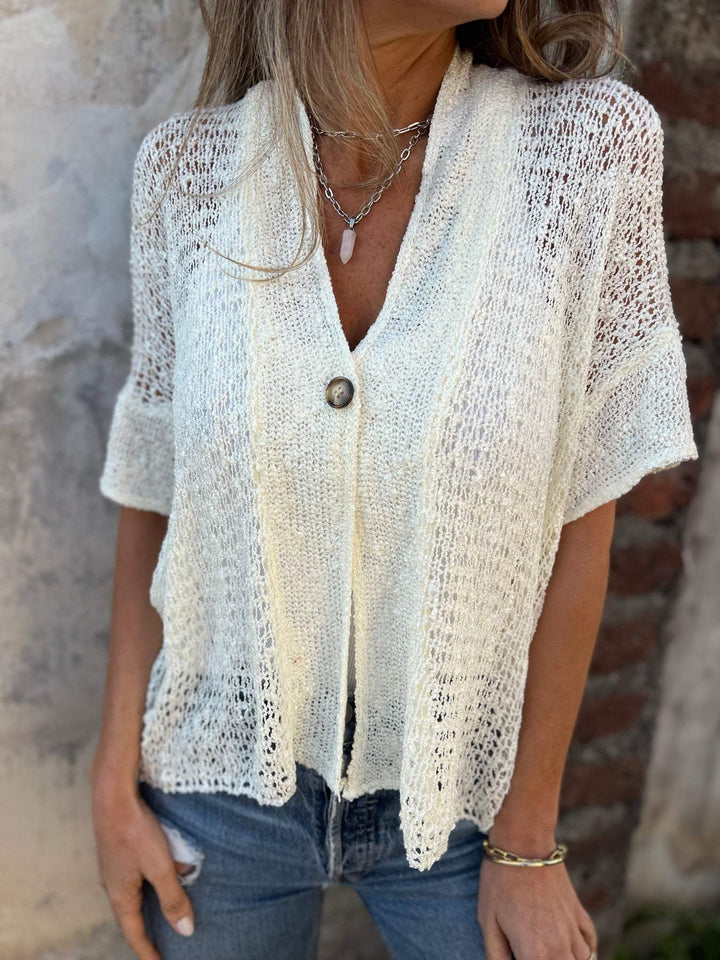 Levoire | Haut Été Haut En Tricot Ajouré Avec Des Manches Longues Pour Femmes Blanc