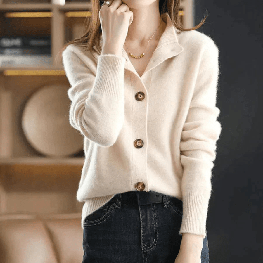 Levoire | Luxe Cachemire Femme Gilet Boutons Élégants Pull Beige