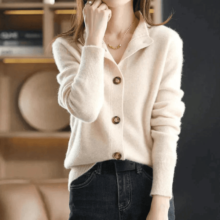 Levoire | Luxe Cachemire Femme Gilet Boutons Élégants Pull Beige