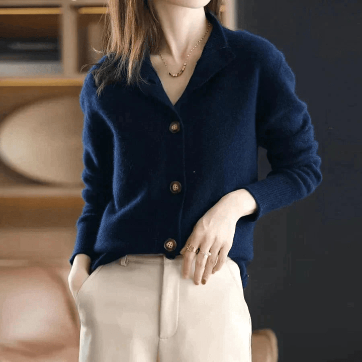 Levoire | Luxe Cachemire Femme Gilet Boutons Élégants Pull Bleu