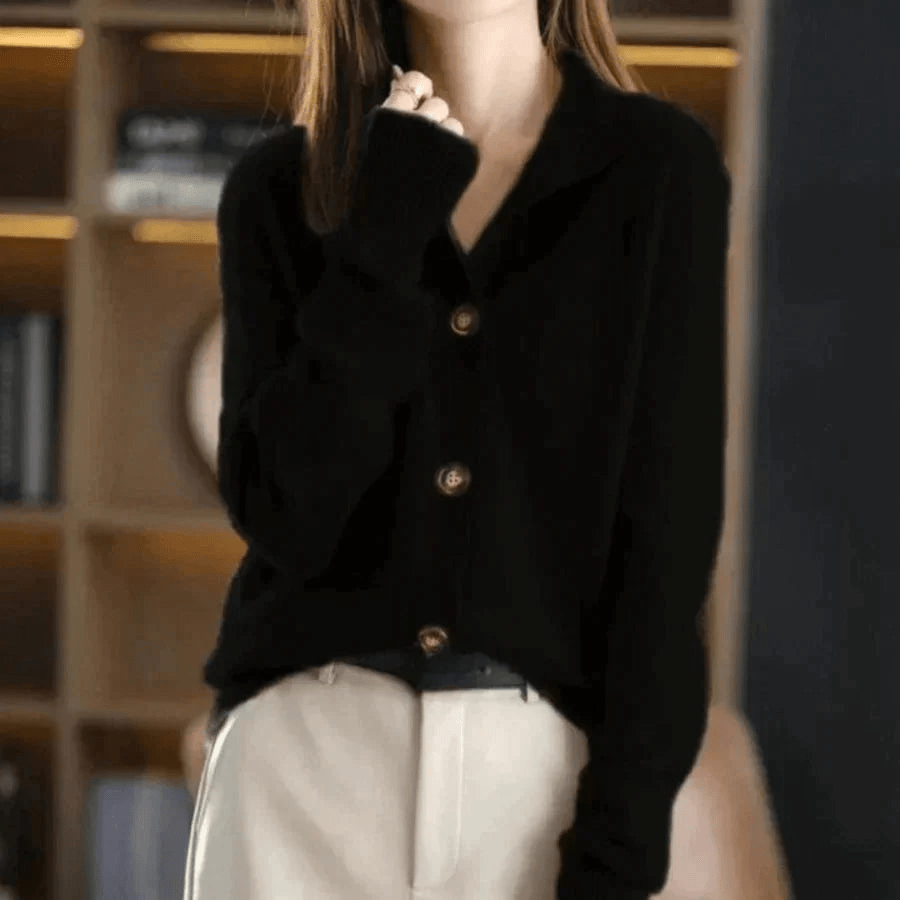 Levoire | Luxe Cachemire Femme Gilet Boutons Élégants Pull Noir