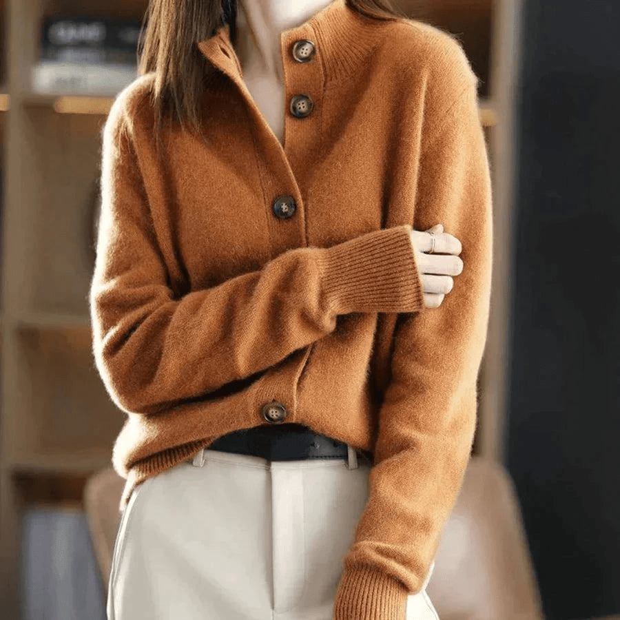 Levoire | Luxe Cachemire Femme Gilet Boutons Élégants Pull Orange