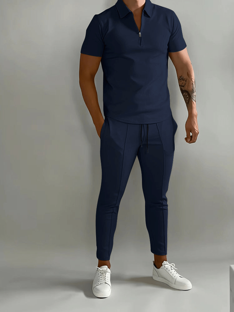 Levoire | Ensemble de sport pour homme en deux parties, chemise à demi-zip avec pantalon Bleu