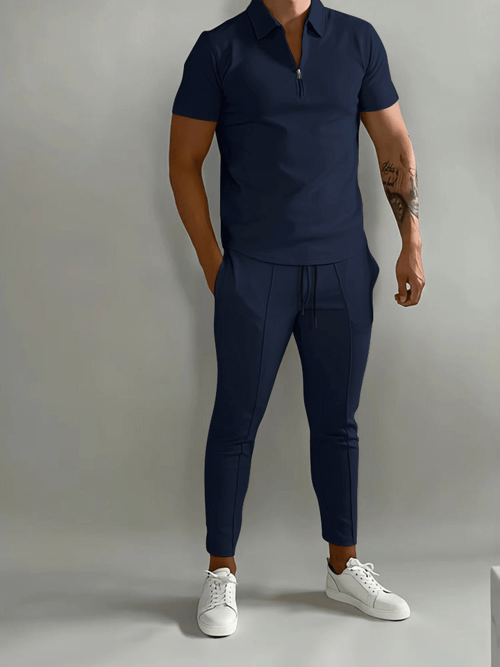 Levoire | Ensemble de sport pour homme en deux parties, chemise à demi-zip avec pantalon Bleu