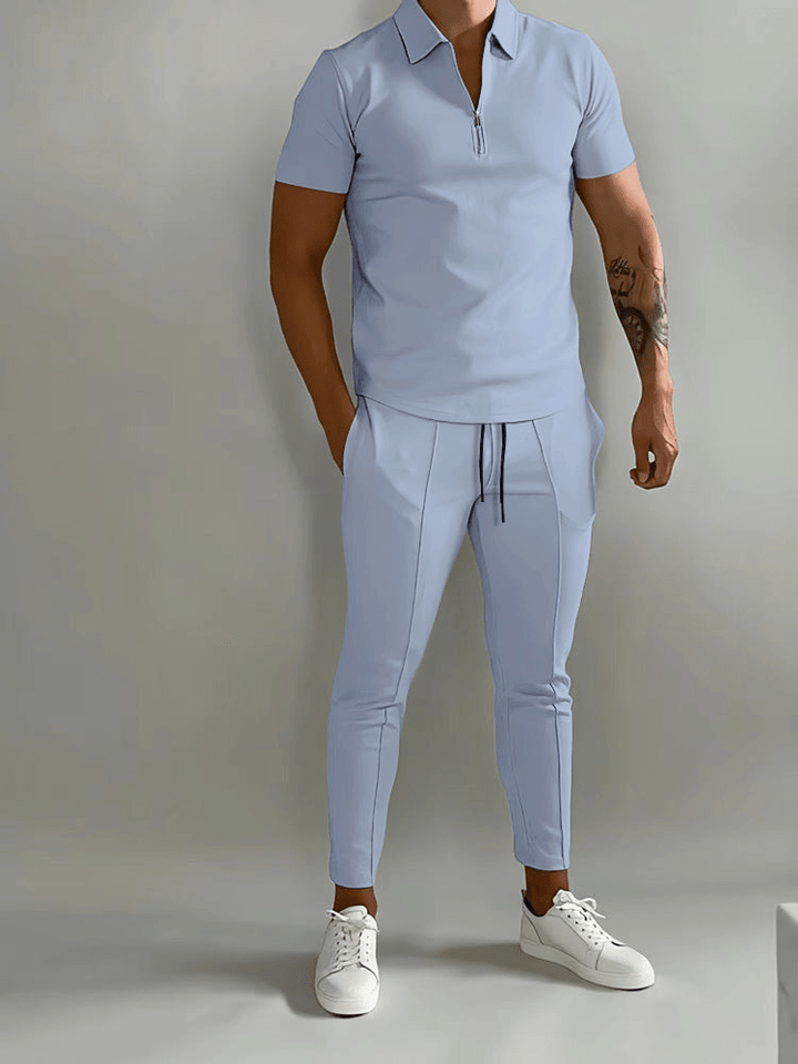 Levoire | Ensemble de sport pour homme en deux parties, chemise à demi-zip avec pantalon Bleu clair