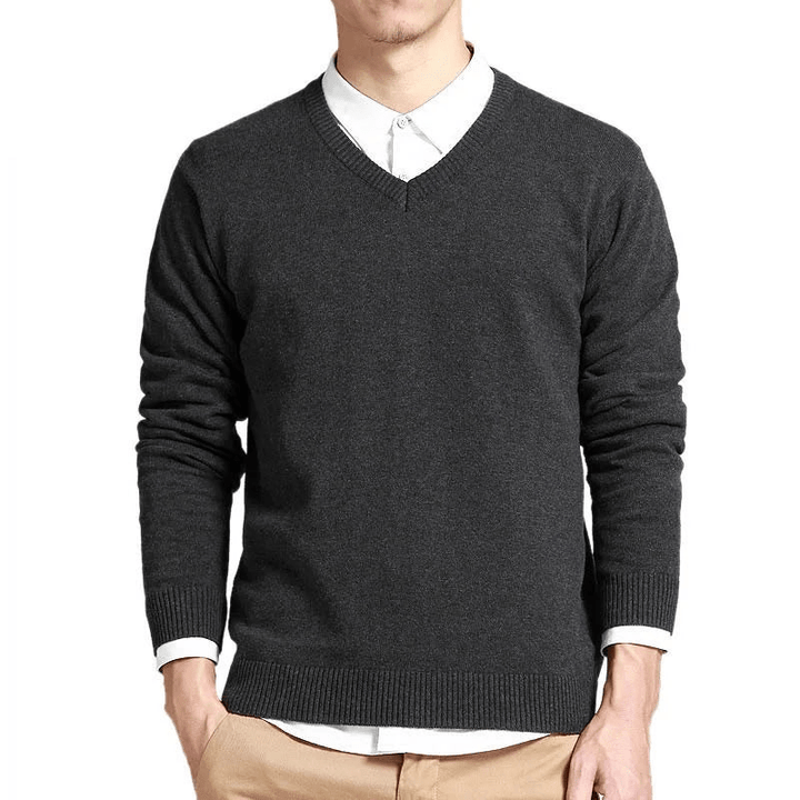 Levoire | Pull en coton premium avec col en V pour hommes, gilet Gris foncé