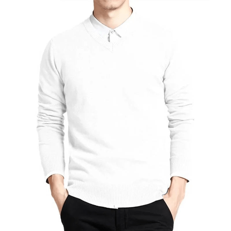 Levoire | Pull en coton premium avec col en V pour hommes, gilet Blanc
