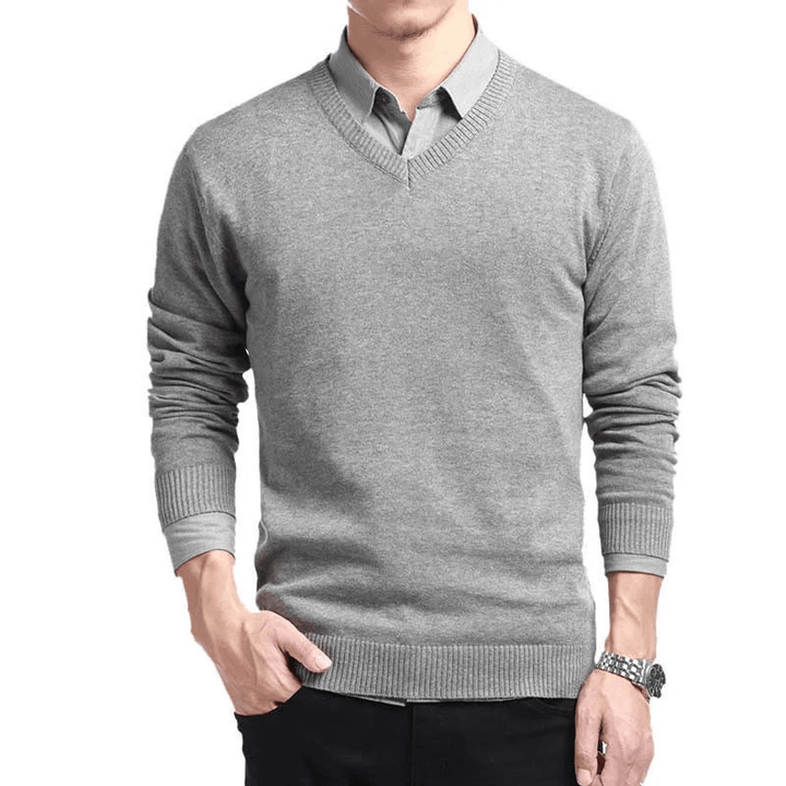 Levoire | Pull en coton premium avec col en V pour hommes, gilet Gris clair