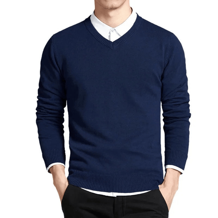Levoire | Pull en coton premium avec col en V pour hommes, gilet Bleu