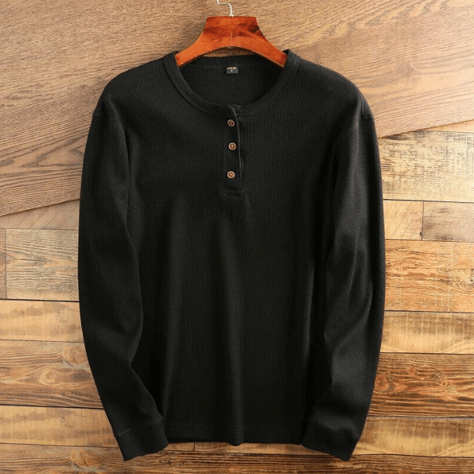Levoire | Chemise à structure en gaufre Chemise pour hommes confortable Décontracté & Sportif Noir