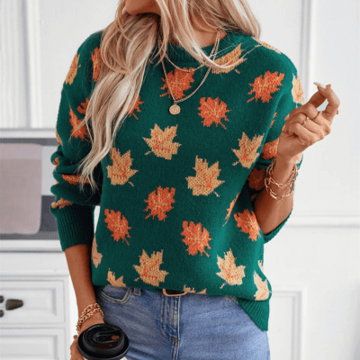 Levoire | Sweatshirt femme Design unique thème automnal Pullover Vert
