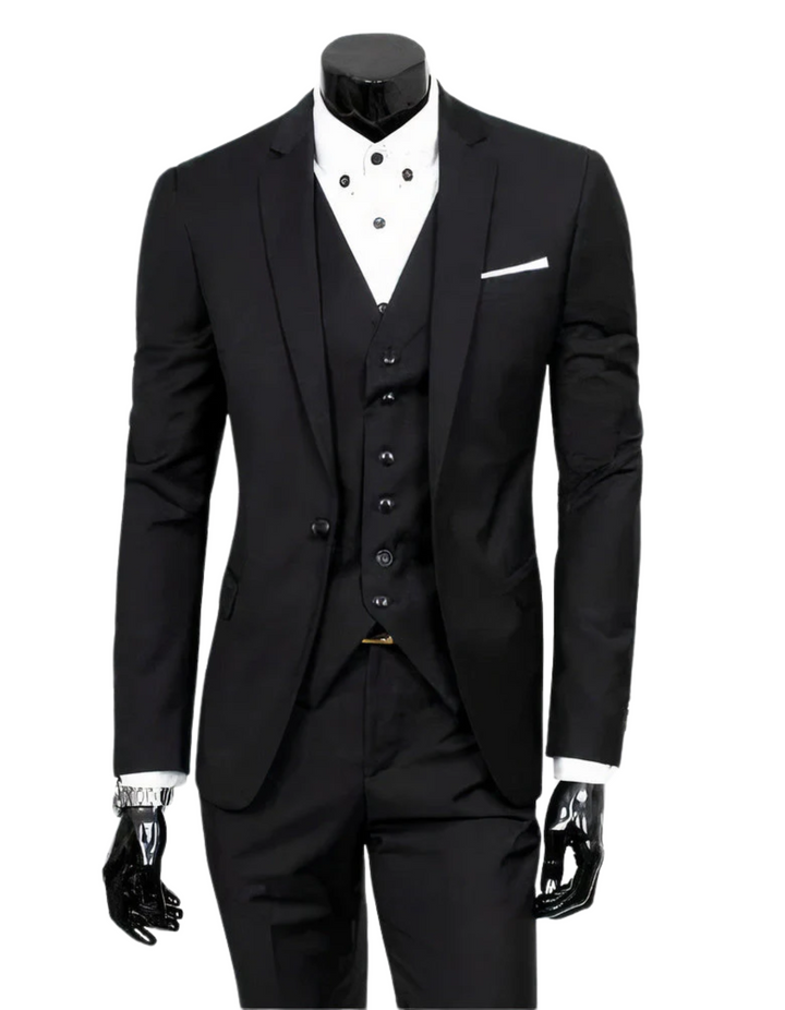 Levoire | Veste De Costume 3 Pièces Avec Gilet Et Pantalons Étroits Noir