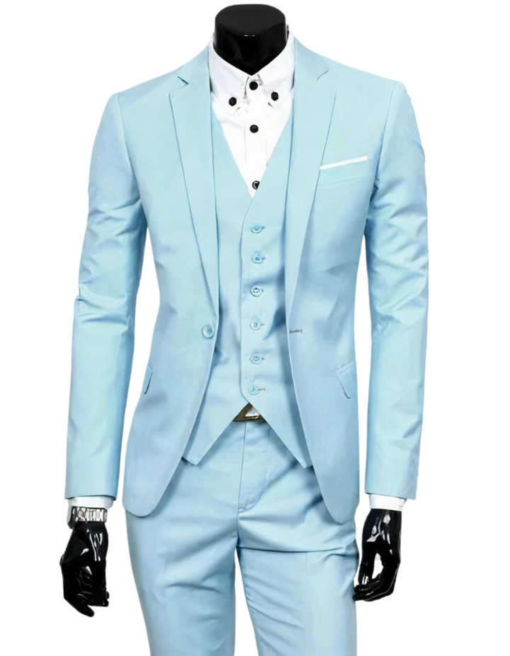 Levoire | Veste De Costume 3 Pièces Avec Gilet Et Pantalons Étroits Bleu clair