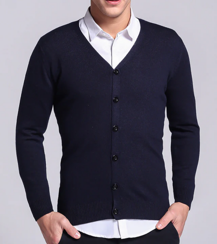 Levoire | Chemise chaude slim fit à col en V boutonnée Bleu foncé