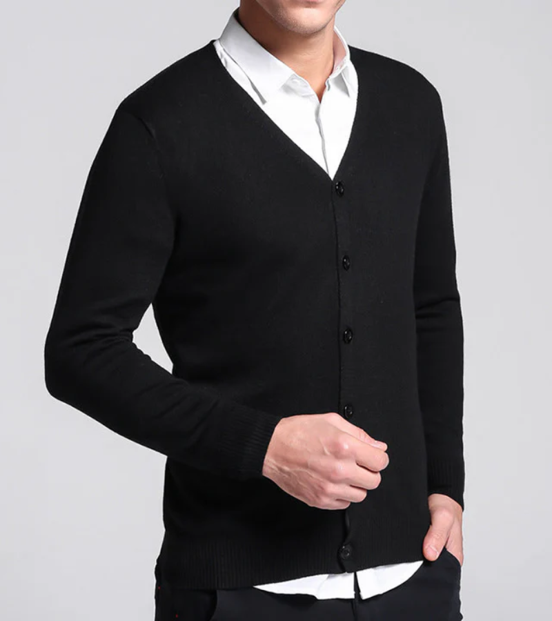 Levoire | Chemise chaude slim fit à col en V boutonnée Noir
