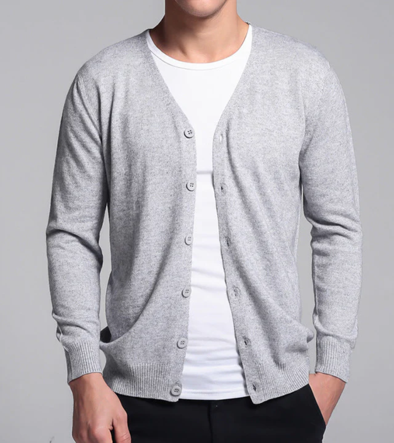Levoire | Chemise chaude slim fit à col en V boutonnée Gris clair