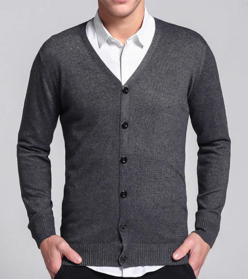 Levoire | Chemise chaude slim fit à col en V boutonnée gris foncé