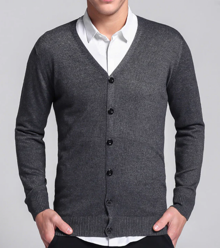 Levoire | Chemise chaude slim fit à col en V boutonnée gris foncé