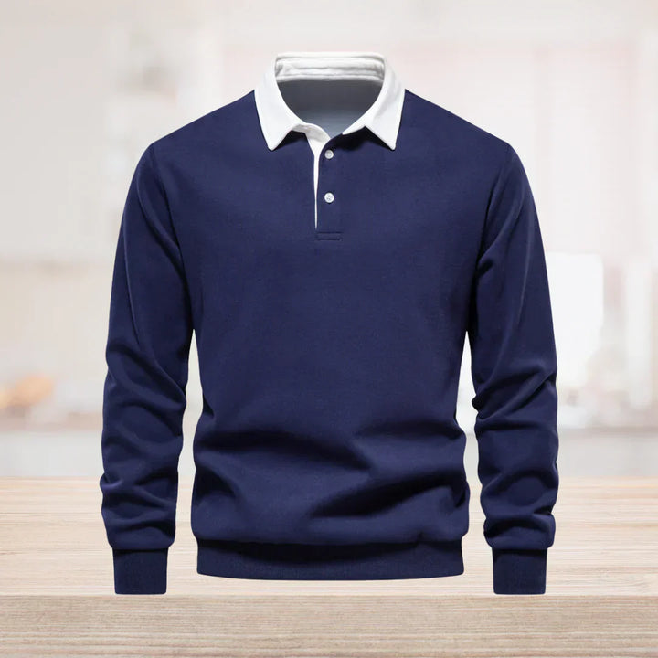 Levoire | Polo À Manches Longues Avec Col Polo Classique Pour Les Loisirs Et La Vie Quotidienne Bleu