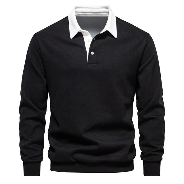 Levoire | Polo À Manches Longues Avec Col Polo Classique Pour Les Loisirs Et La Vie Quotidienne Noir