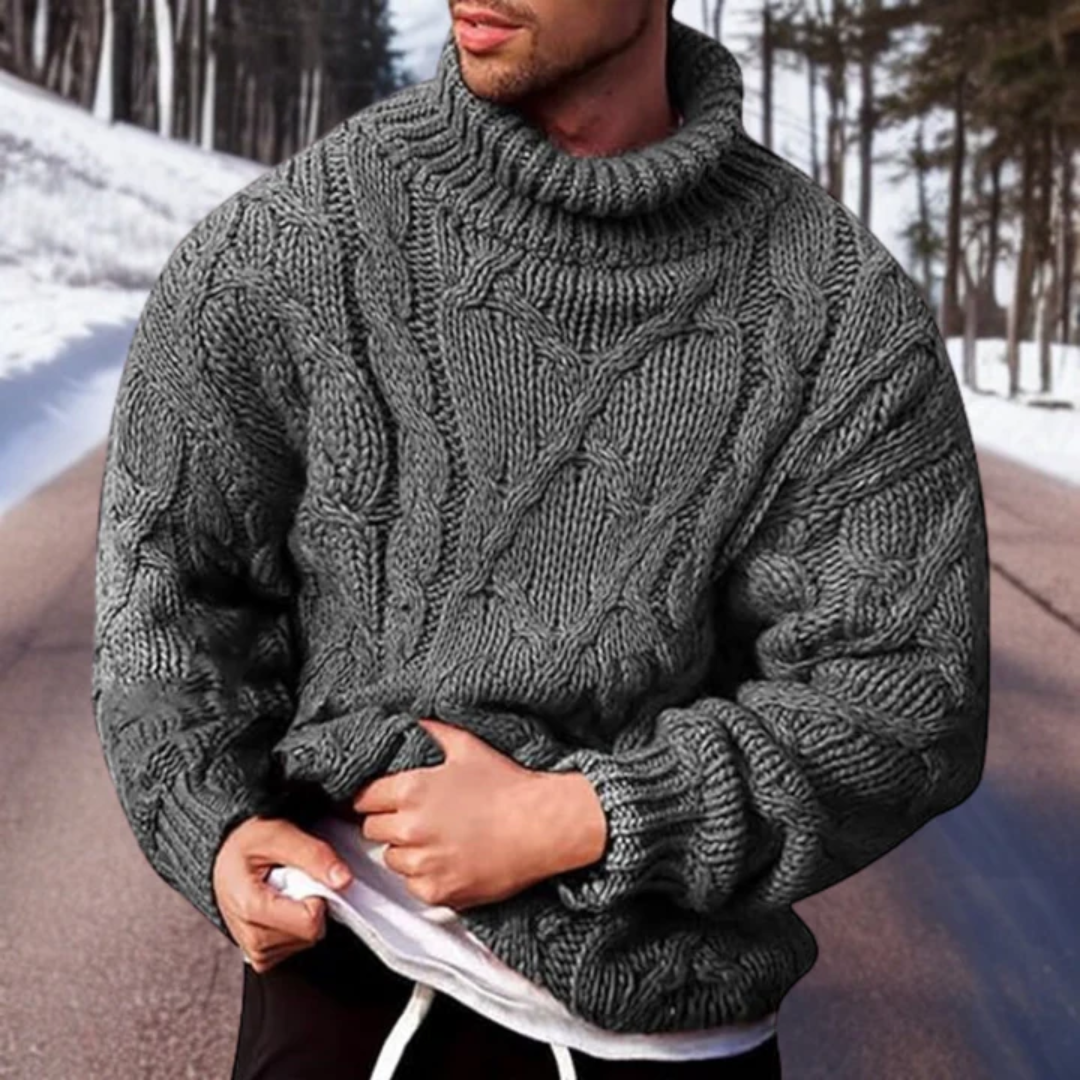 Levoire | Pull Chaud À Manches Longues Coupe Ample Col Haut Pull En Tricot Gris