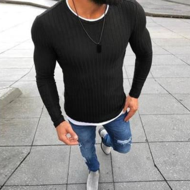 Levoire | Coupe Slim Manches Longues Col Rond Sweatshirt Noir