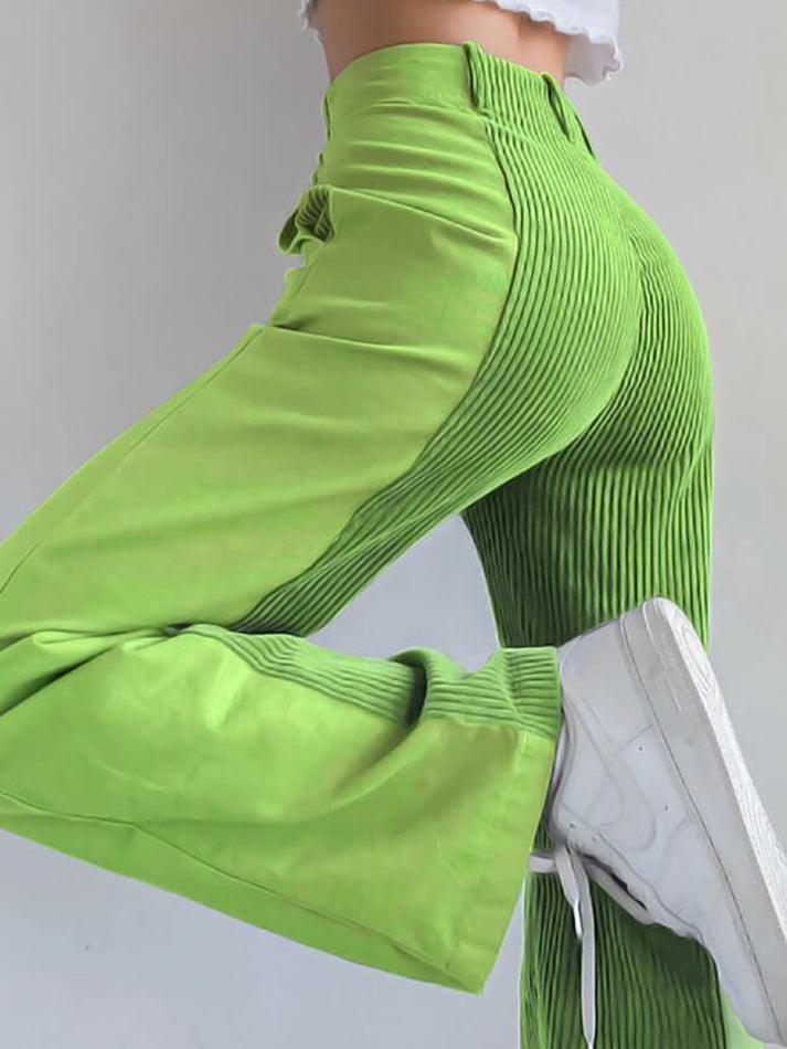 Levoire | Pantalon Large En Velours Côtelé Taille Haute Y2K Vert