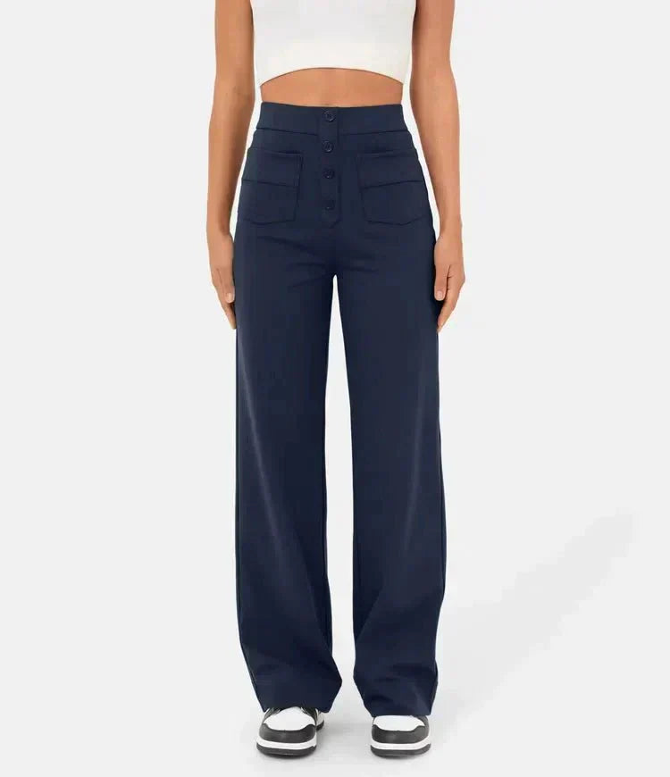 Levoire | Pantalon Taille Haute Avec Boutons Marine