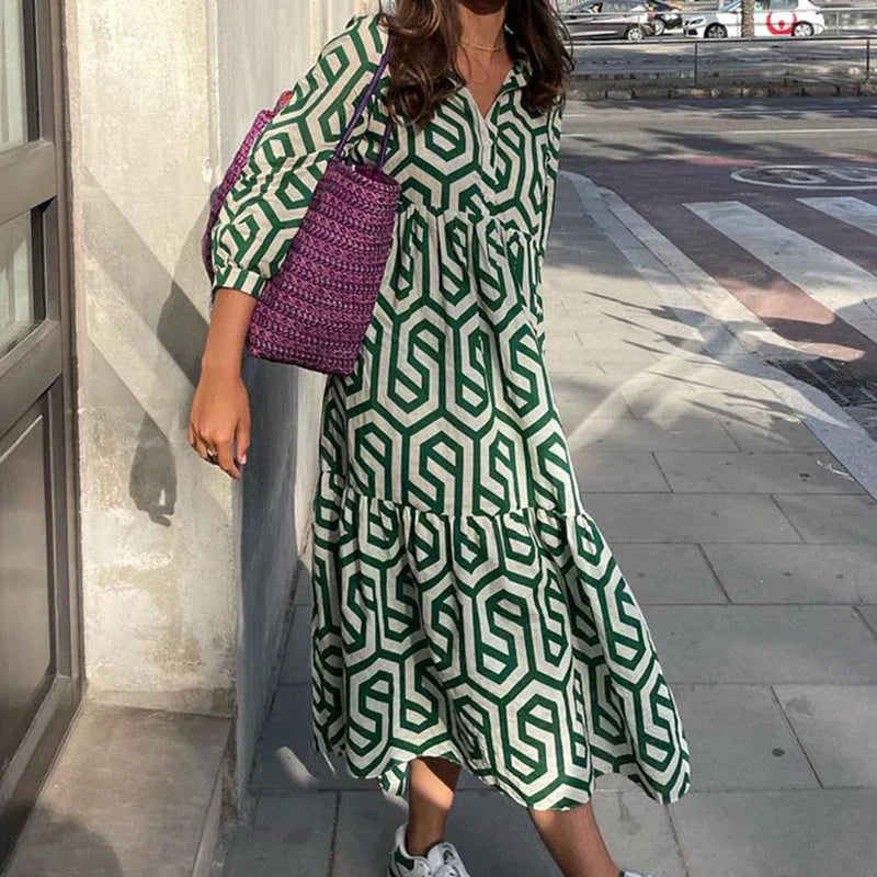 Levoire | Femme Robe à manches longues à motifs géométriques Vert