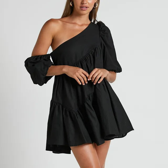Levoire | Robe Mini À Épaule Dnce Avec Manches Bouffantes Pour Femmes Noir