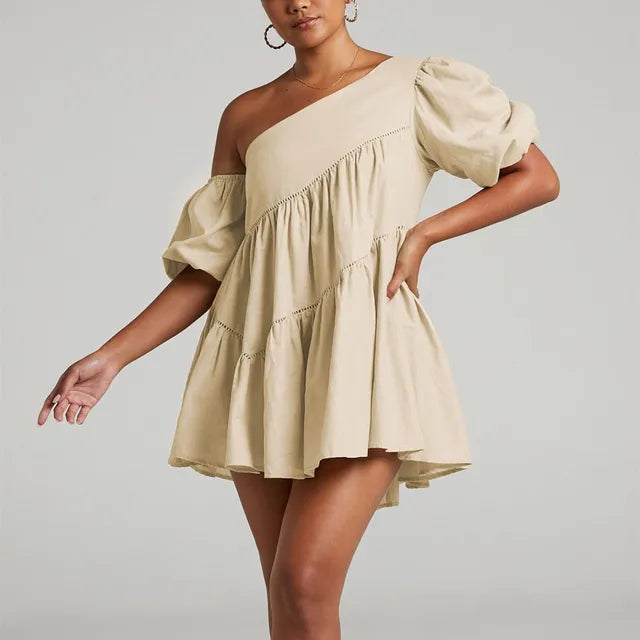 Levoire | Robe Mini À Épaule Dnce Avec Manches Bouffantes Pour Femmes Abricot