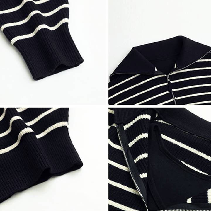 Levoire | Pull Manches Longues Rayé Fermeture Semi-Ventilée