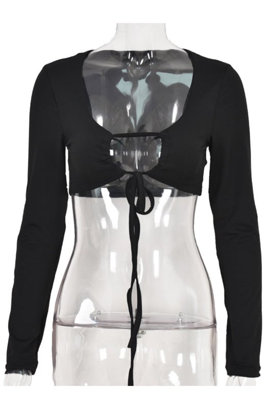Levoire | Blouse à col en V à manches longues avec lacets creux T-shirt sexy pour femmes