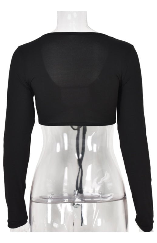 Levoire | Blouse à col en V à manches longues avec lacets creux T-shirt sexy pour femmes
