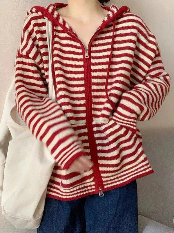 Levoire | Veste À Capuche Rayée En Tricot À Manches Longues Rot Taille unique