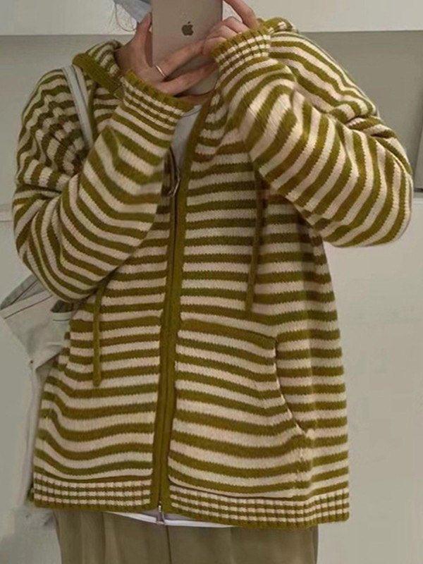 Levoire | Veste À Capuche Rayée En Tricot À Manches Longues