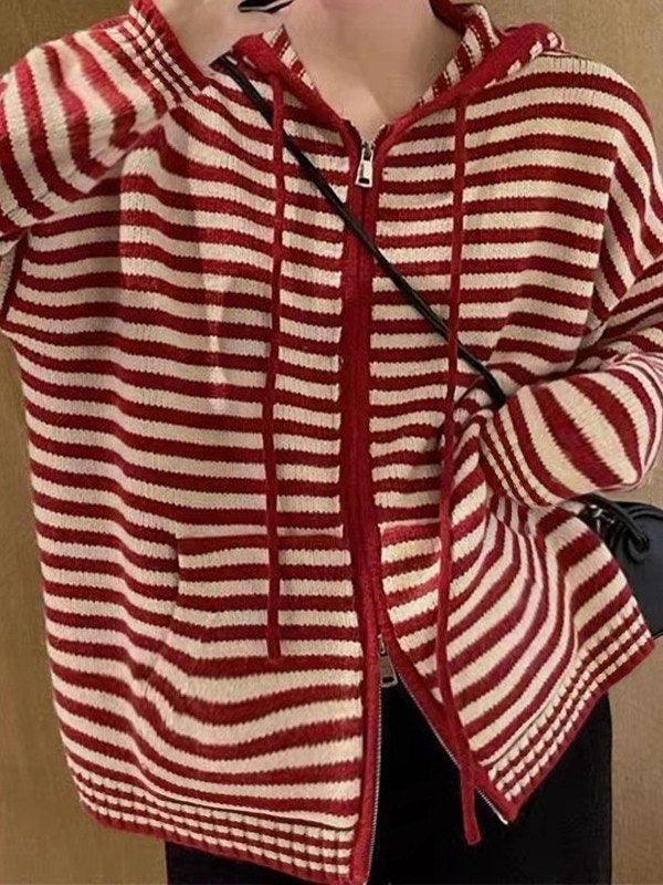 Levoire | Veste À Capuche Rayée En Tricot À Manches Longues