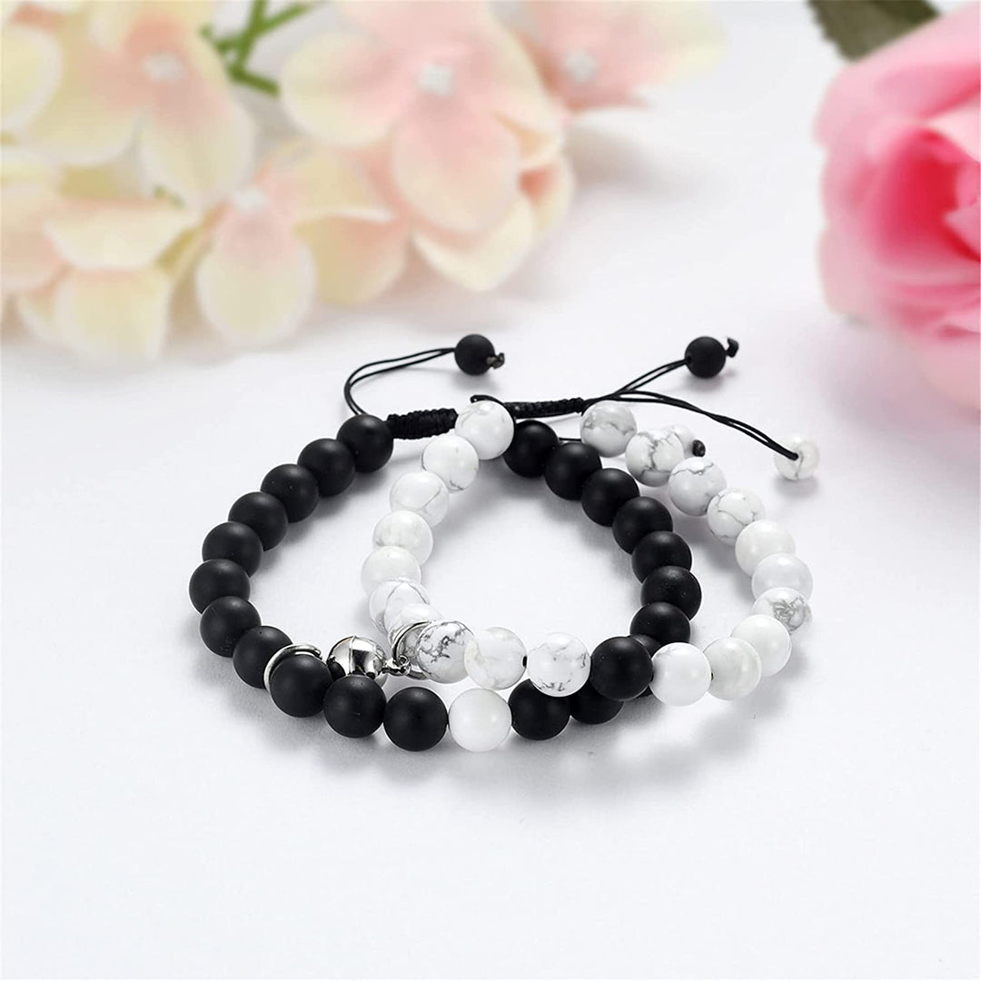 Levoire | Bracelets En Agates Blanches Et Noires Aimantées